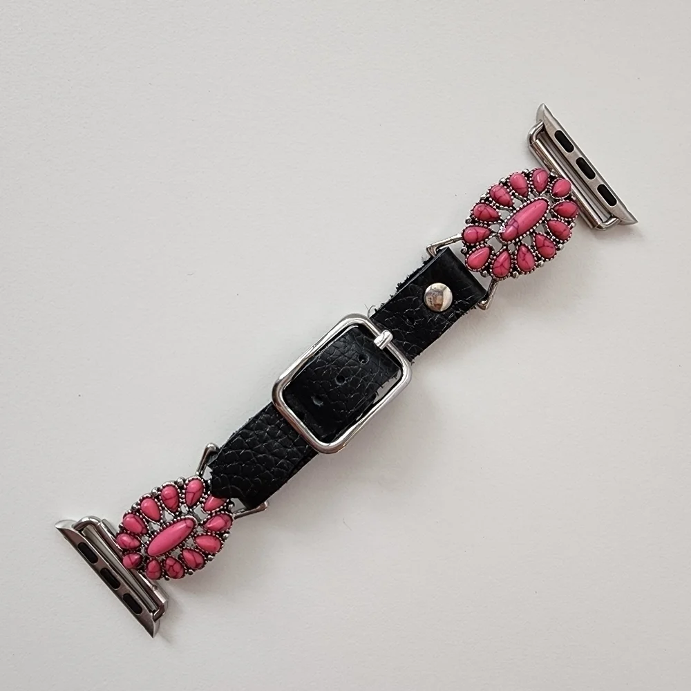 NWT Bohemian Pink Embossed Teardrop Stone Antique Silver Apple Watch Band